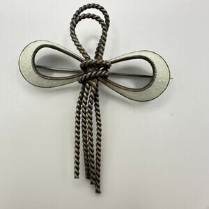N. A. Jorgensen Norway 925 sterling silver white guilloche enamel bow brooch